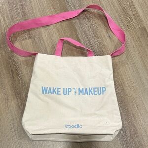 Belk Cream Tote with Pink Strap - canvas